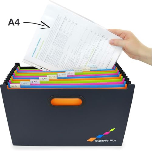 Trieur à soufflets extensible classeur rangement document A4+ noir grand format - 2