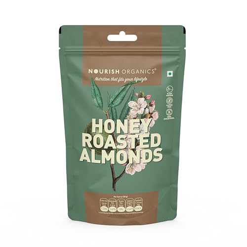 Image of Nourish Organics Honey Roasted Almonds 100gm Pack of 1 Sweet and Nutty Snack| Healthy and Nutrient Rich | No Refined Sugar | Clean Label