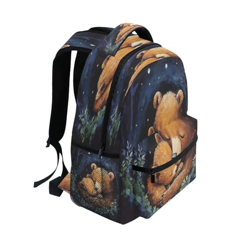 Bear Sleeping Navy Blue Backpack for School Boys Girls Adults Kids Bookbag Laptop Bag 15L2