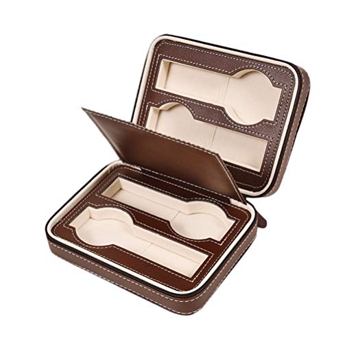 Portable Zippered Watch Travel Case Holder 4 Compartments Watches Interior Storage Organizer Watch Collection Travel Bag (Brown 18 * 14 * 6cm) Watch Box Watch Storage Organizer Watch organiz