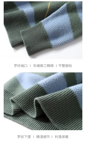 Men's Winter Merino Wool Thick Warm Round Neck Sweater Knitted Pullover Contrasting Clothing3