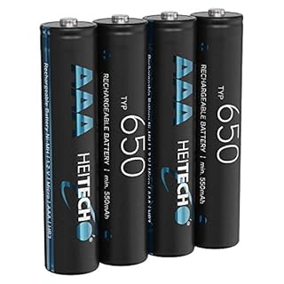 Heitech, batteria 650 AAA Micro – 4 batterie ricaricabili NiMH con min. 550 mAh e 1,2 V, batterie a bassa autoscarica per dispositivi ad alto consumo energetico, batterie ideali per telefono