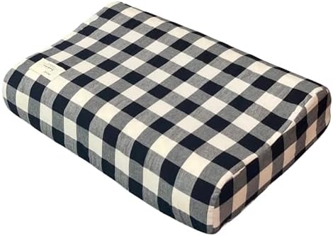 Cotton Pillow Case Cover for Latex, Neck Memory Foam & Contour Flip Cervical Pillows, with Hidden Down Zipper for Face Protector (White Black Plaid Print, Cover Only)