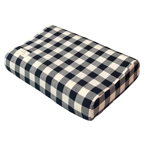 Cotton Pillow Case Cover for Latex, Neck Memory Foam & Contour Flip Cervical Pillows, with Hidden Down Zipper for Face Protector (White Black Plaid Print, Cover Only)