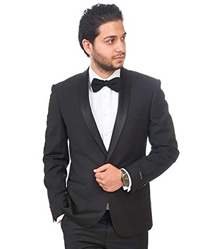 Slim Fit 1 Button Shawl Lapel Collar Tuxedo Jacket Modern Dinner Blazer AZAR (40 Regular, Black Tuxedo)