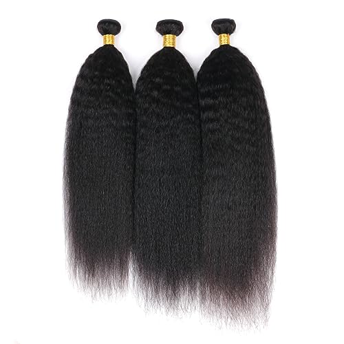 Huarisi Yaki Straight Bundles Human Hair 22 24 26 inch 3 Bundles Kinky Straight Weaves 300g 8a Unprocessed Brazilian Virgin Hair Double Weft Remy Hair Extensions for Black Women Natural Color - Image 2