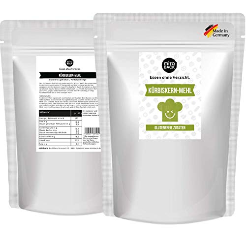 MITOBACK - Kürbiskernmehl grob & teilentölt zum Backen in 2 x 450 g Packung - Kürbiskern Mehl für Brot und Backwaren - Kürbiskerne geschrotet für eine perfekte Textur: Glutenfrei, Entölt