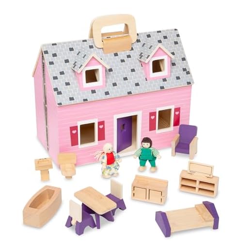 Melissa & Doug Casita de muñecas plegable y portátil con accesorios y 2 figuras, Juguete de madera, Juguetes de simulación, Montessori, Juego creativo , Regalo para niños y niñas de 3 4 5 6 años