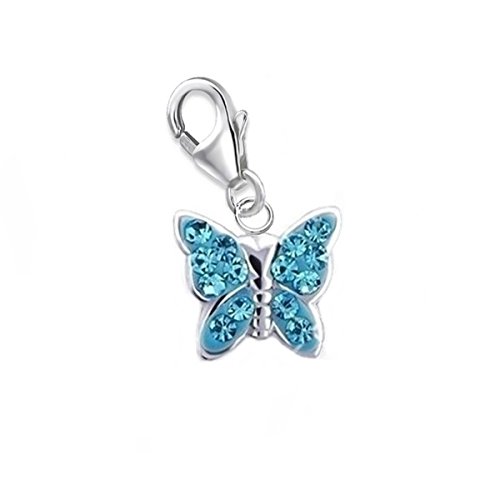 GH* KIDS Kleine Blau Kristall Schmetterling Charm Anhänger 925 Echt Silber Mädchen Kinder Damen Baby Geschenkidee