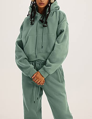 Image of Flygo Womens Fleece 2 Piece Outfits Sweatsuit Crop Pullover Sweatshirt Joggers Pants Tracksuit Set