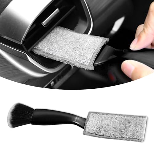 Kutyun Double Head Brush for Car Clean, Cleaning Brush, Soft Car Detailing Brush, Universal Car Air Vent Cleaner Car Interior Accessories Fit for Cleaning Panels, Air Vent, Leather, Computer (Black)