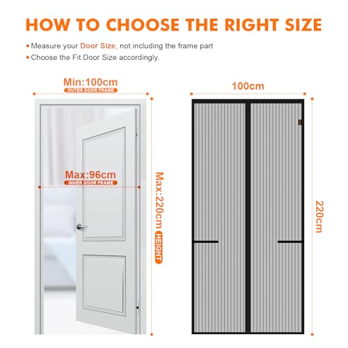 Grifema GH2001-10 Magnetic Fly Screens For Doors, Door Fly Screen Curtain, Fly Nets For Doors, Heavy Duty Bug Mesh Curtain With Powerful Magnets And Full Frame Magic Tape, 100 * 220Cm - 2