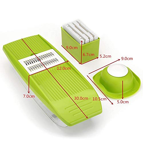 K BASIX Mandoline Slicer - Adjustable Vegetable Cutter, Grater & Slicer, With 5 Built-in Ultra Sharp Interchangeable Stainless Steel Blades, Food Storage, And Safe Hand Protector