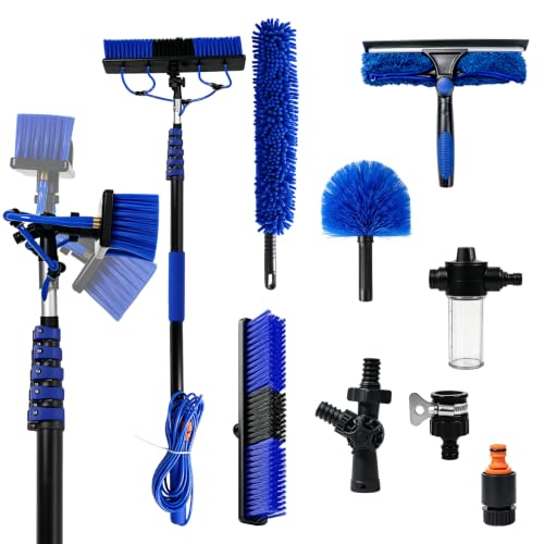 Solar Panel Cleaning Kit with 5-24ft Telescoping Water Fed Pole, Solar Panel Brush, Squeegee and Cobweb Dusters for Windows, Solar Panels, RVs, Deck and Exterior Walls