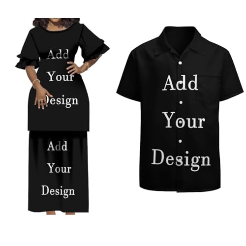 Eastdola Women's Casual Full Skirt Men's Hawaiian Formal Shirt New Puletasi Summer Polynesian Couple Suit