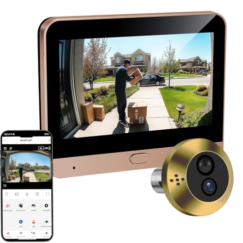 2K Audio Bidireccional Mirilla de Puerta Pantalla de 4.3'' Cámara Video Inalámbrico con PIR Detección de Movimiento, Vista en Vivo140°con Batería Recargable 5000mAh, WiFi 2,4GHz Visión Nocturna