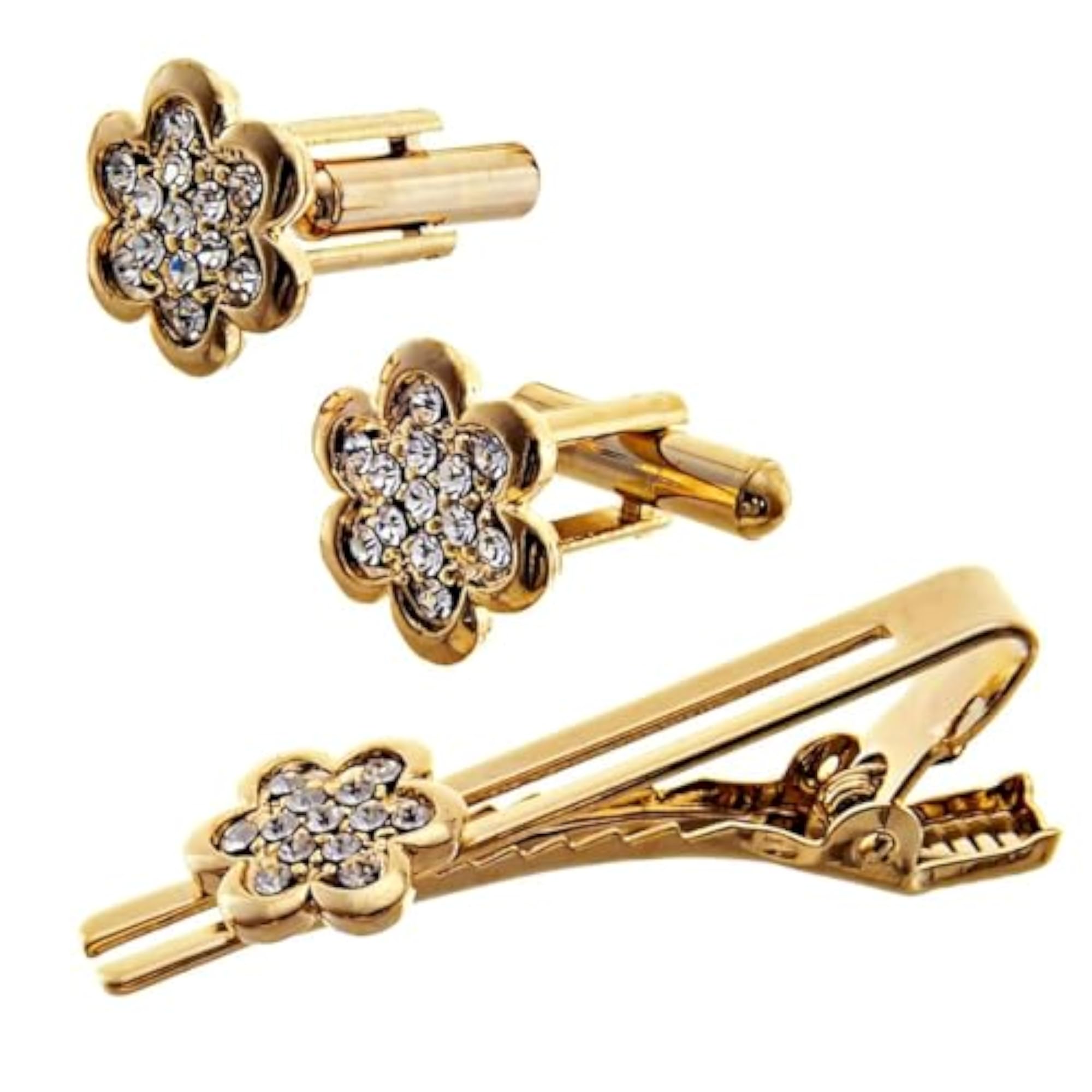 Men's Gold Plated Floral Design Cufflinks, Elegant Style