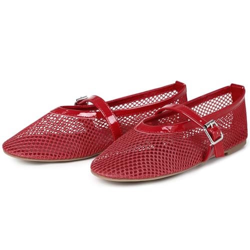 MaxMuxun Women's Flats Mesh Ballet Flats Round Toe Buckle Strap Comfortable Causal Dress Flats Shoes2
