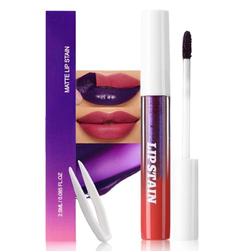 Image of evpct Mauve Red Peel Off Lip Stain Tints with Tweezer, Matte Liquid Lipstick Lip Stain Long Lasting Waterproof for Women, Non-stick Cup Lipstick Peel Off High Pigmented Smudge-proof Easy to Apply, 02#