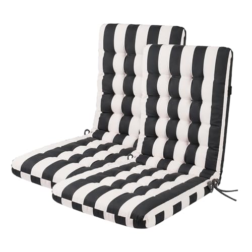 OHS 2 Pack Seat Pads Garden Chair Cushions Stripe Water Resistant High Back Seat Cushions with Ties for Garden Bistro Chairs Sun Loungers Indoor Outdoor Cushions Mono - 47 x 105 x 3cm