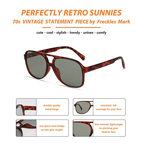 Image of Freckles Mark Vintage Retro 70s Sunglasses for Women Men Classic Large Square Aviator Trendy Glasses