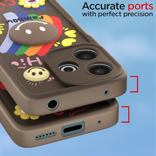 Image of Pikkme Back Cover for Redmi 13 5G / Poco M6 Plus 5G | Soft Silicone| Cute Rainbow Smile & 3D Cartoon Flower Design | Shockproof Raised Camera Protection Bumper Case (Brown)