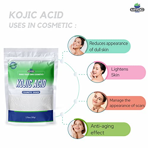MYOC Kojic Acid Powder - Cosmetic Grade, Pure, Sulphate, Gluten-Free. Perfect for Skin Care & DIY Formulations - 2 Packs, 50g Each - Image 4