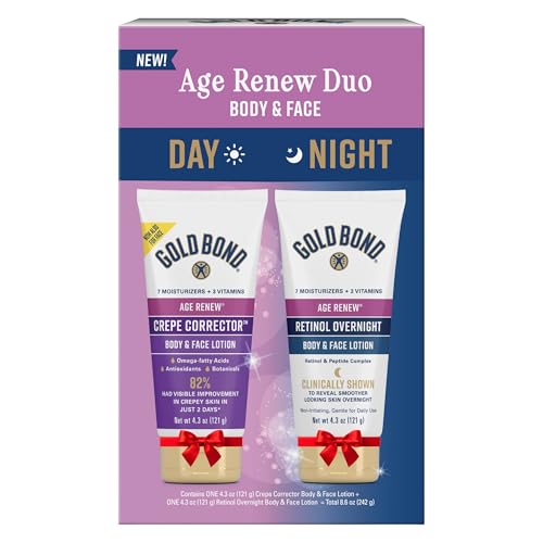 Gold Bond Age Renew Day & Night Duo Lotion Set for Body & Face, Gold Bond Crepe Corrector Lotion, Visibly Firms Skin & Gold Bond Retinol Overnight Lotion, Visibly Smooths Skin, 8.6 oz.