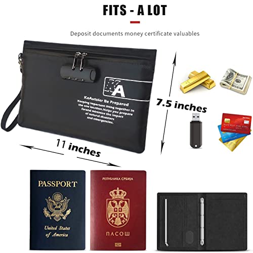 Fireproof Money Bag with Lock KaAutoler Fireproof and Waterproof Cash Bag with Zipper Closure Fireproof Money Pouch Locking Accessories Pouch for Cash (11"*7.5")