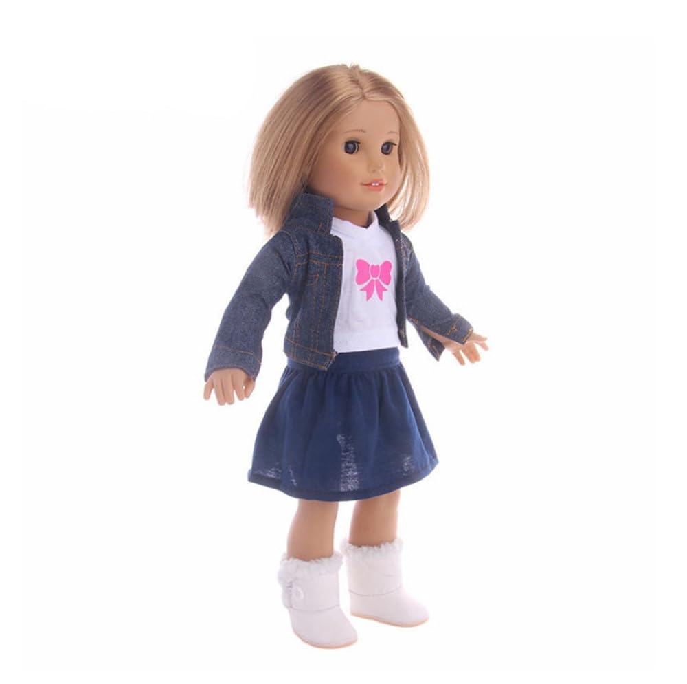 NIXNUT Doll Clothes Winter Outfit Jacket Vest Top with Bowknot Pattern Skirt for American Girl Doll 18-inch - Image 4