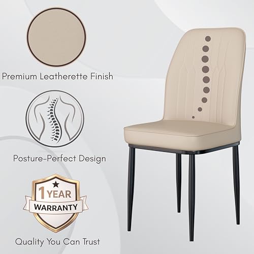 Image of Jewel Premium Leather Dining Chair with Strong Metal Legs, Cushioned Seat, Chair for Dining, Living Room, Bedroom & Balcony (Beige)