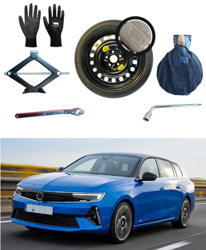 D'ANGELO 1988 Kit de roda de substituição de 17 polegadas compatível com Opel Astra L com gato, chave, luvas e bolsa