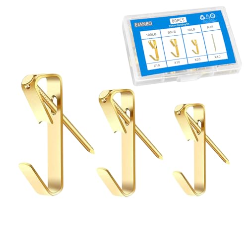 80pcs Picture Hanging Kit,3 Size Picture Hangers Including 30/50/100lbs,Picture Frame Hooks with Nails,Hanging Nails for Wall Art for Wooden Wall Or Drywall (40Hangers+40Nails) (100 50 30LB 80Pcs)
