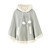 YOUMU Lady Girls Capa Capa Abrigo Invierno Lana Oreja Con Capucha Poncho Baggy Japonés Kawaii, B-gris, Talla única