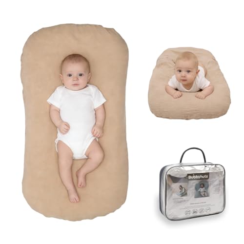 Image of Bubbyhuts Baby Lounger - Snuggle Cozy Me Infant Lounger for Newborn 0-12 Months, Muslin Cover，Portable Breathable & Soft Baby Nest Lounger for Home and Travel - Coffee
