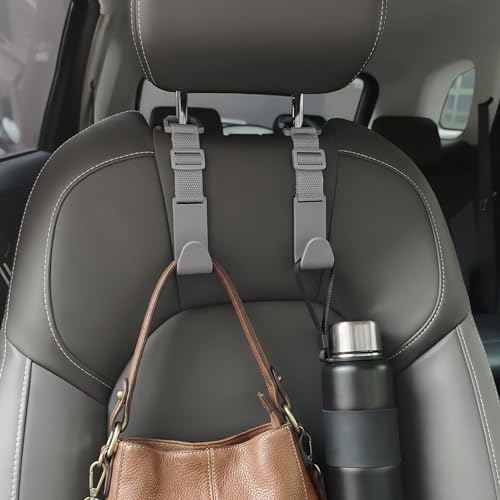 Image of Amooca Anti-drop Car Headrest Hooks 4 Pack Seat Organizer for Bags | Universal Fit Cars SUV Truck, Adjustable, Holds Backpack Water Bottle Handbags Groceries, 40lb Heavy Duty, Clip Design