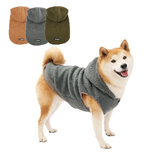 Tuff Pupper Fleece Dog Hoodie Sweater | Teddy Sherpa Outer & Soft Polar Fleece Lining | Adjustable Fit Winter Coat with Hood, Leash Hole, Ribbed Cuffs | for Small Medium Large XL XXL Dogs (Grey, M)