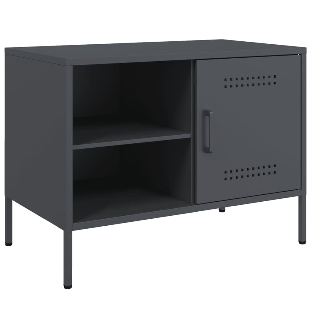 Szafka pod telewizor 2 szt. antracytowa ze stali, 68 x 39 x 50,5 cm, niska szafka z półką i 2 półkami, szafka pod telewizor do salonu, sypialni, do gier i kina domowego, zajmuje mało