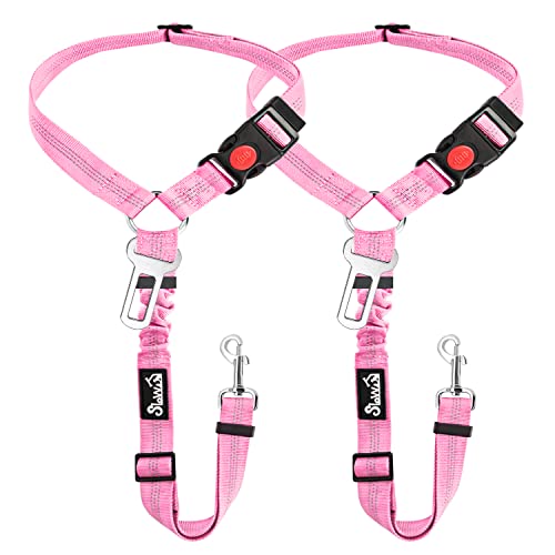 Image of SlowTon Dog Seat Belt for Car, 2 Pack Dog Car Harness Seatbelt with Bungee