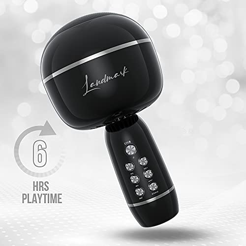 Image of LANDMARK LM BT1087 Chorus Handheld Wireless Singing Mic Multi-Function Bluetooth Karaoke Mic with Microphone Speaker, 6Hrs Playtime, Supports Micro Pin, TF Card & USB for All Smart Phones - Black