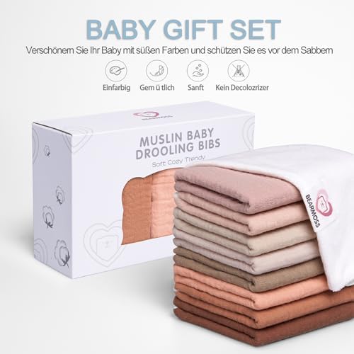 Bearmoss Muslin Baby Bibs 8 Pack 100% Cotton Baby Bandana Drool Bibs for Unisex Baby Girls Boys Toddlers Drooling and Teething (Coconut Mocha) — view 6