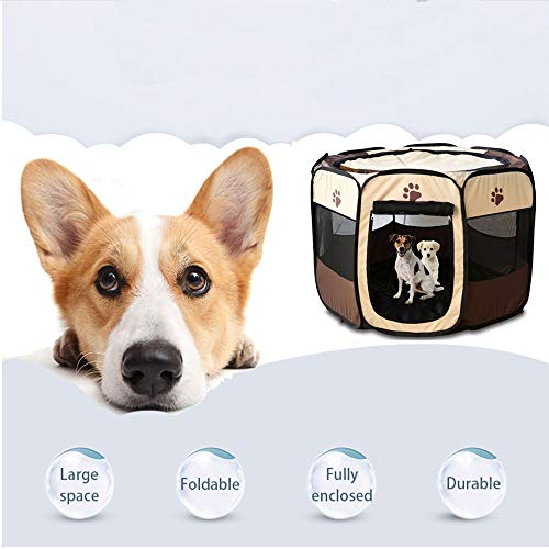 Portable Pet Playpen, Foldable Dog Playpens, Indoor/Outdoor Pet Exercise Kennel Tent Mesh Shade Cover Travel Dog Play Tent for Puppies/Dogs/Cats/Rabbits (M:35″*35″*24″, Brown) Portable Pet Playpen, Foldable Dog Playpens, Indoor/Outdoor Pet Exercise Kennel Tent Mesh Shade Cover Travel Dog Play Tent for Puppies/Dogs/Cats/Rabbits (M:35″*35″*24″, Brown)