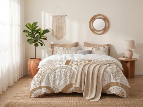 Housse de couette 220x240 beige parure de lit reversible en microfibre