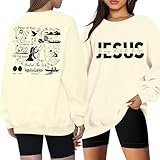 LUKYCILD Christian Sweatshirts for Women Jesus Shirts Bible Verse Inspirational Sweatshirt Oversized Graphic Pullover Tops Apricot