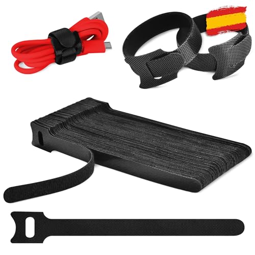 JUCES HOGAR® - Sujeta cables de Alta Resistencia - Bridas Reutilizables - Organizador cables para Orden Perfecto - 50 piezas - Color negro - 150mmx12mm