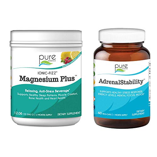 Pure Essence Labs Ionic Fizz Magnesium Plus + Adrenal Stability Bundle | Sleep Aid / Natural Anti-Stress Powder - Raspberry Lemonade | Health Support Cortisol Management Supplement | Two Month Supply