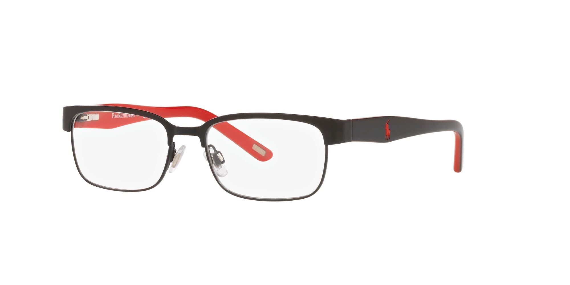 Polo Prep PP8036 Eyeglass Frames, Matte Black with Shiny Black On Red/Demo Lens, 46 mm