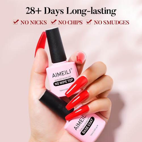 Foto von AIMEILI Base Coat Top Coat UV LED Gel Nagellack Gellack Unterlack & Überlack Set Nägel Maniküre Kit 2×10ml
