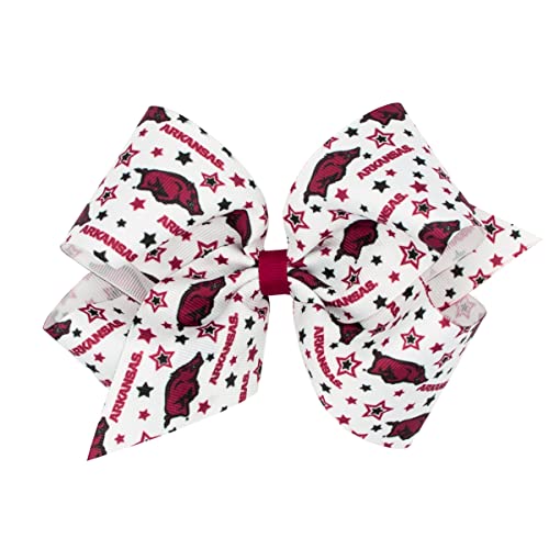 Divine Creations Girls' Collegiate Themed Game Day Logo Print Hair Bow by Wee Ones on a WeeStay Clip, Classic Grosgrain, King, Arkansas