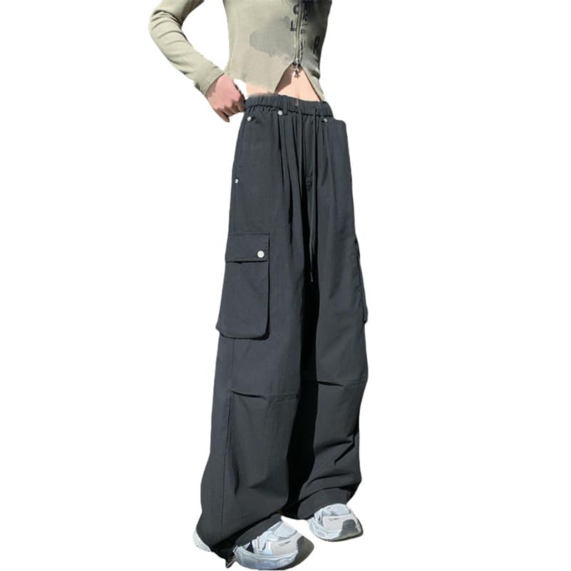 Pantalon cargo femme noir coupe ample et jambes larges style High Street américain